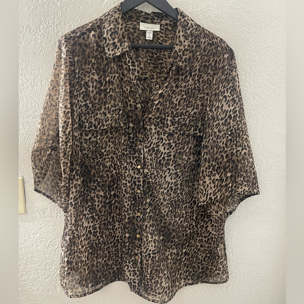 Dress Barn Animal Print Button‎ Down Shirt Size 2X